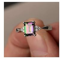 iLH Clearance Rings,ZYooh Women Princess Cut Mystic Rainbow Rings Engagement Diamond Rings Jewelry Gift (Rainbow, 7)