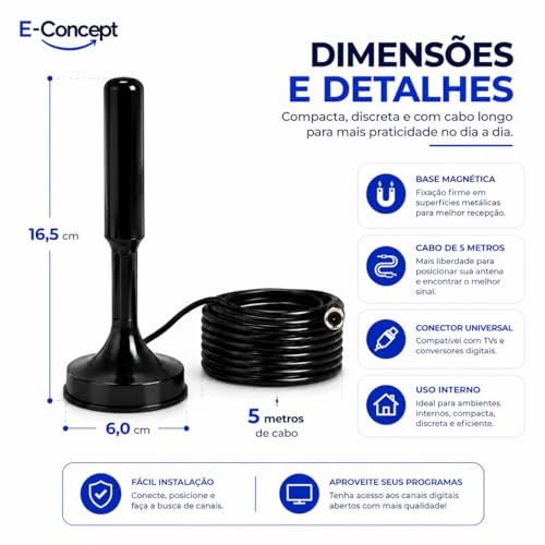 Antena Digital Interna HD para TV – Sinal Forte e Estável, Canais Abertos em Alta Definição, Compatível com Smart TVs Samsung, LG, Sony, TCL e Mais – Não Precisa Configurar