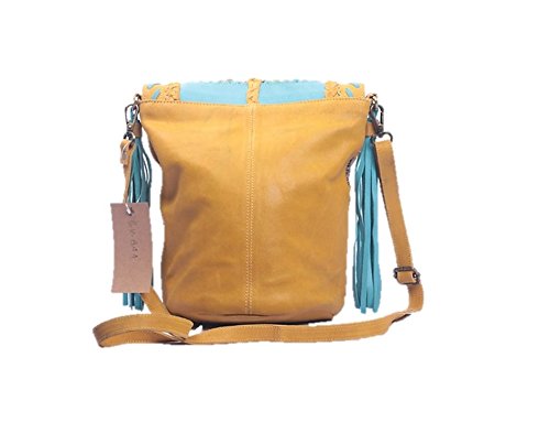 amour louie women's real leather/suede with bead work and laces handbag,yellow