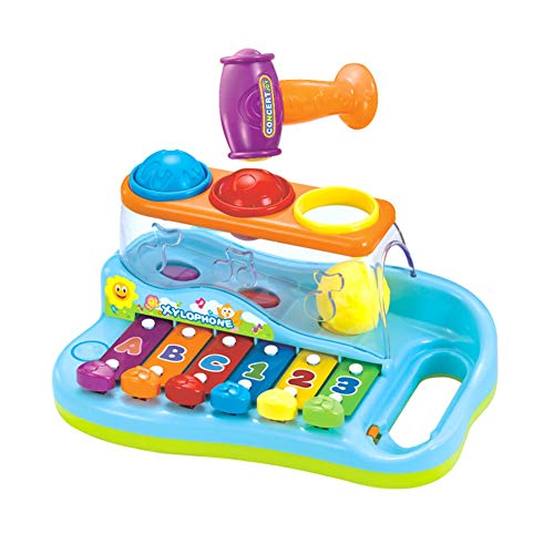 Zoostliss Baby Pound & Tap Bench Xylophone Musical Toy with Color Sorting Balls and Hammer Pounding Toy for Toddlers