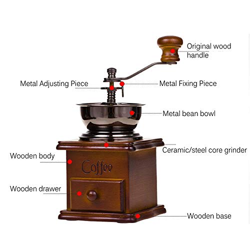 Meet World Retro Manuelle Kaffeemühle Klassische Handmühle Antike Handkurbel Kaffeemühle Mit Einstellbaren Gang… – Bild 7