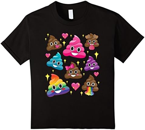Kids Cute Girl Rainbow Emoji Poop T-Shirt - BFF Gift or PJ Tee 10 Black