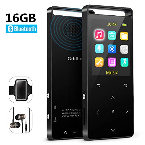 MP3 Player with Bluetooth,16GB Music Player with FM Radio/Voice Recorder,HiFi Lossless Sound Quality,Metal, Alarm Clock, Touch Button, HD Sound Quality Earphone, 2018 Newest Model, with an Armband