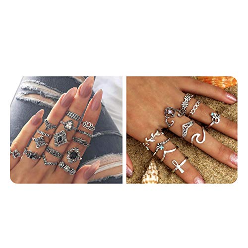 Vintage Knuckle Ring Set Sun Moon Elephant Fatima Rhinestone Joint Knuckle Nail Midi Ring Set