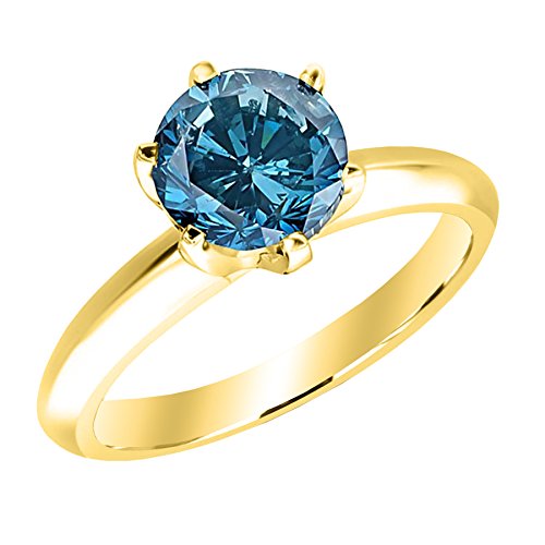 1 1/4 1.25 Carat 18K Yellow Gold Round Blue Diamond Solitaire Ring (AAA Quality)