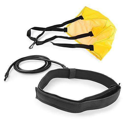 WOLFWILL Swim Resistance Belt - Strength Training Exerciser with Drag Parachute and Elastic Tether for Stationary Resistance Training/Endless Pool - Adult Kid Amateur Use