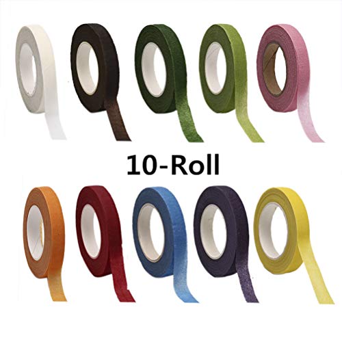 Floral Tape - MeiMeiDa 10 Rolls Flower Adhesives Stem Wrap for Florist Making Beautiful Bouquet Arrangement, Wedding Wreath and Other DIY Crafts, 0.47 Inch x 30 Yard Each Roll, Multicolored