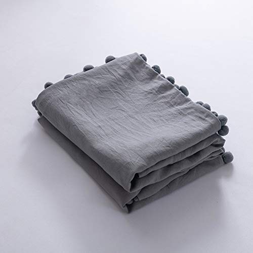 MoonxHome Pom Pom Fringe Pillowcases, Double Brushed Microfiber Pillow sham Pillow Cover Set Standard/Queen Size Light Grey