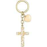 DONWOIE Cross Keychain –Valentines Keychains with Gold Foil Accents, Beige Heart for Women Bag Charms, Cool Key Chains Gifts for Christians, Women & Faith Lovers