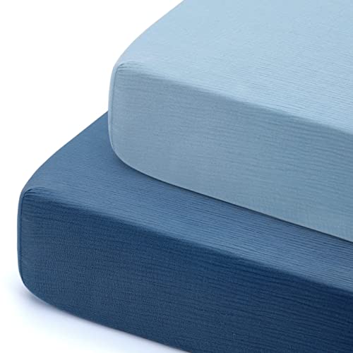 GRSSDER Soft Muslin Crib Sheet 2 Pack, 100% Cotton Crib Sheets for Boys and Girls, Fit Standard Crib Mattresses 52