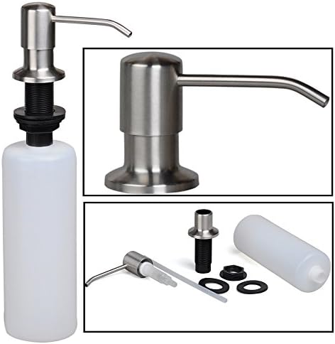 Stainless Steel Built in Pump Kitchen Sink Dish Soap Dispenser, Large Capacity 17 OZ Bottle, 3.15 Inch Threaded Tube for Thick Deck Installation