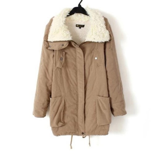 Promithi Womens Winter Cotton Parka Down Quilted Jacket (L, khaki)