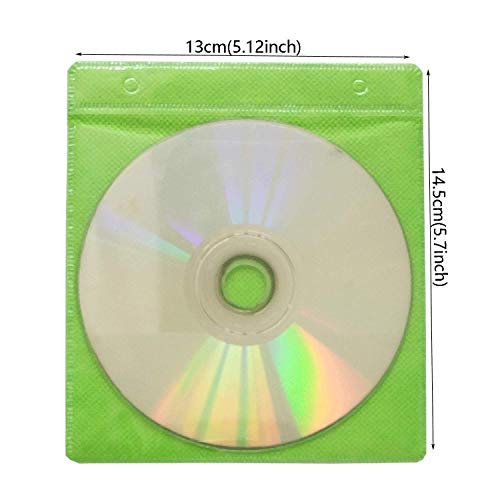 100 Pack Premium CD DVD Sleeves,Thick Non-Woven Material Double-Sided Refill Plastic Sleeve for CD and DVD Storage Binders Disc Case (Green) - Thumbnail 2