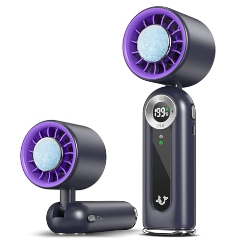 Mini Ventilatore Portatile con Raffreddamento, Ventilatore Ricaricabile con Display LED e Luce Notturna, Pieghevole. Perfetto per Scrivania, Ufficio, Camera da Letto, Cucina e Viaggi – Grigio Elegante