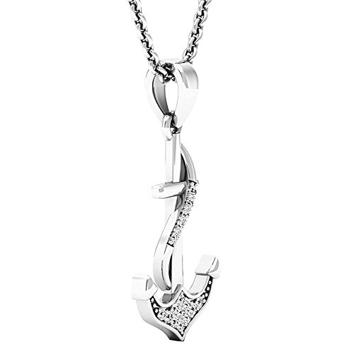 Dazzlingrock Collection 0.10 Carat (ctw) Round White Diamond Ladies Anchor Pendant 1/10 CT (Silver Chain Included), Sterling Silver