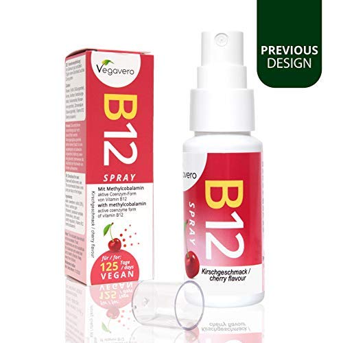 NEW: Vitamin B12 Spray 25ml | 125 Sprays, 4 Month Supply | 250 mcg per Spray, B12 Methylcobalamin | Cherry Flavour | VEGAN by Vegavero