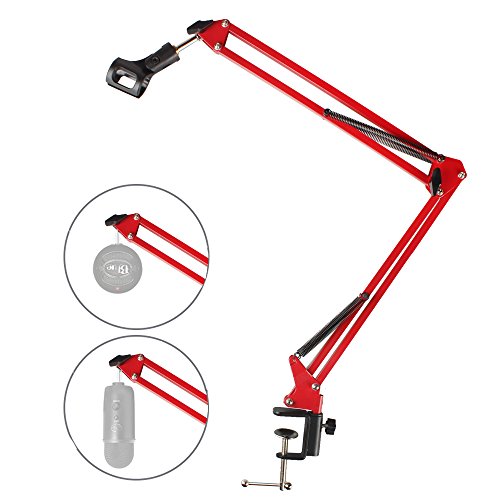 Microphone Stand, MAONO B01 Microphone Suspension Boom Scissor Arm Stand for Youtube/Facebook Video Recording, Live Broadcasting, Studio(Red)