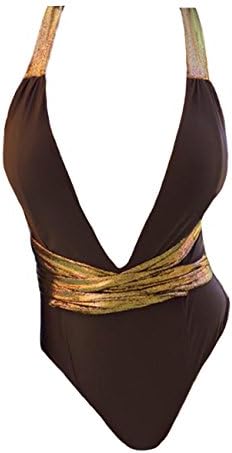JadeRich Women's Solid Deep V High Cut Cross Back 1-Piece Thong Bikini Suit