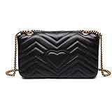 Quilted Purse Gold Metal Letters Shoulder Bag Leather Crossbody Lattice Handbag for Women &Girls Fashion (Large Black)
