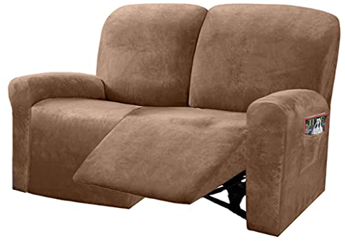 Photo 1 of ULTICOR Reclining Love Seat Slipcover, 48" - 65" L, 6-Piece Velvet Stretch Loveseat Reclining Sofa Covers, 2 seat Love seat Recliner Cover, Thick, Soft, Washable (Sand)