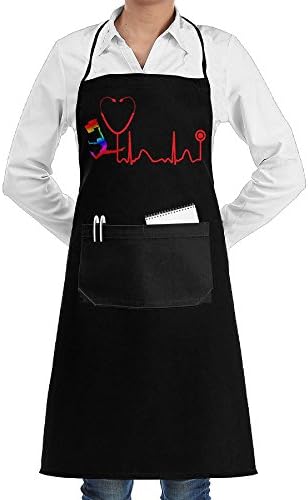RN Nurse Gift Stethoscope Heartbeat Colorguard Bib Chef Apron With Pockets And Extra Long Ties For Men Women