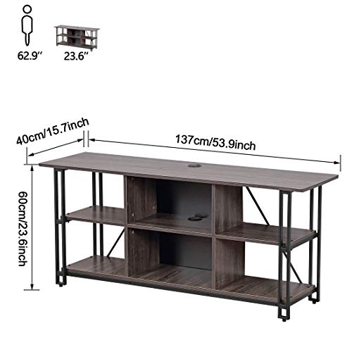 Bizzoelife Entertainment Center TV Stand Console Table 54 Inches Industrial Media Stand 3-Tier with Open Storage Shelf, Rustic