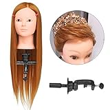 Training Mannequin, Luckyfine 24'' Natural Golden Super Long Hair Mannequin Hairdressing Head, Synthetic Hair Styling Head with Clamp, Model Head for Makeup, Hair Hairdressing, Jewelry Display