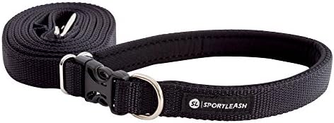 3-in-1 Hands-Free Running Walking Leash with Built-in Short Lead - Black on Black - 3/4"