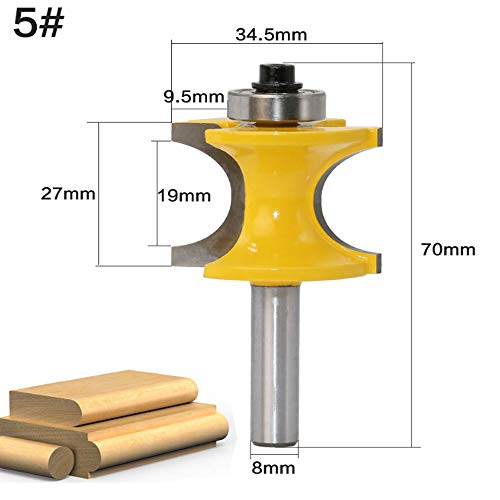 LEATBUY 1/4 Inch Shank Bullnose Router Bit 5PCS, Half Round Bearing Carbide Tipped Round Edge Cutting Bits， Radius 1/8" 3/16" 1/4" 5/16" 3/8", Woodworking Tool Milling Cutter CNC Router Tool - Thumbnail 5