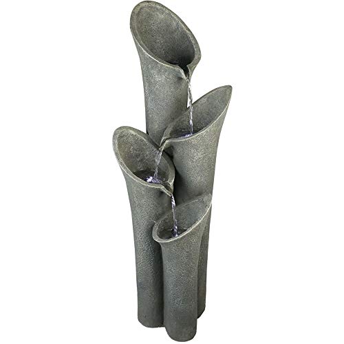 Chilscreamni Waterfall Garden Fountain w/LED Lights - 33 1/2" H Curved Cascading Indoor Outdoor Water Fountain with Built-in Quiet Pump&LED Lights, Perfect Garden Water Feature, Patio Fountain