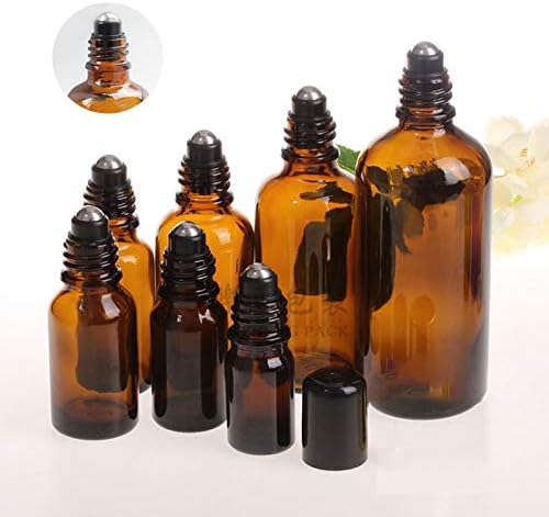 Culturemart 1pcs Amber Roll On Bottles for Essential Oils Refillable Perfume Bottle with Glass Ball or Steel Ball Deodorant Container