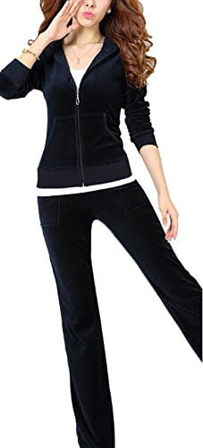 Women's Velour Hoodie+Pant Tracksuit Sport Sweat Suit Set 2 Pcs