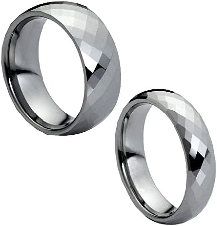 Wedding Band Ring Set For Him &amp; Her - 8MM/6MM Tungsten Carbide Shiny High polish Facet cut Domed