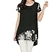 Anself Women Chiffon Embroidery Blouse Short Sleeve Loose Casual Tops Dress, XL,Black