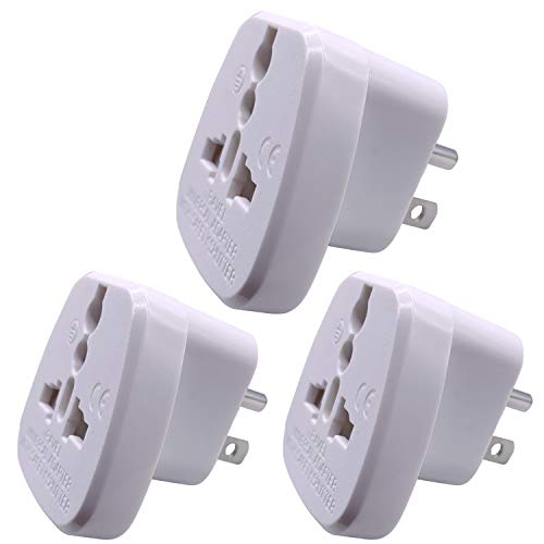 GOMMLE US/CA/JP Type B Adaptor Plug with Flat Blades/Round Grounding Pin and Safety Shutter, UAE/EU/DE/UK/Italy/Swiss/Indian Plug Suitable for 3 Pin US/JP/CA Socket (US/JP/CA Plug * 3 White)