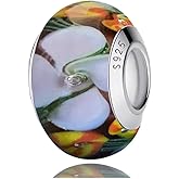 Original Murano Glass Charms for Pandora Bracelets, Authentic 925 Sterling Silver Charms for Bracelets, Murano Flowers Charms, Glass Beads fit Pandora Style Bracelet for Women