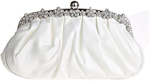 Womens Satin Evening Clutch Bags Beaded Wedding Party Prom Purses Ivory JY39