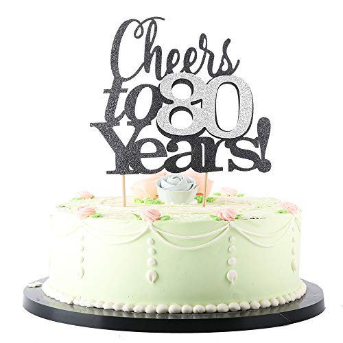 LVEUD Black English, Silver Numbers Cheers to 80 Years Happy Birthday Cake Topper -Wedding,Anniversary,Birthday Party Decorations (80th) - Thumbnail 4