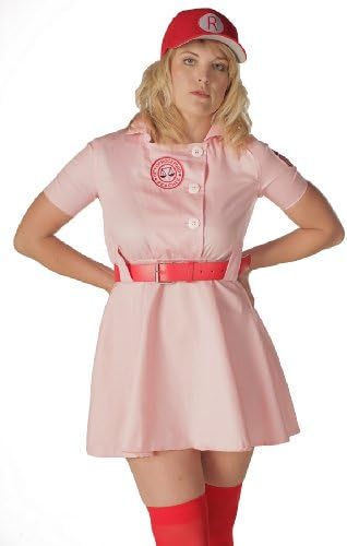 A League of Their Own Rockford Peaches AAGPBL Baseball Womens Costume Dress (XXL DELUXE) Pink/Red
