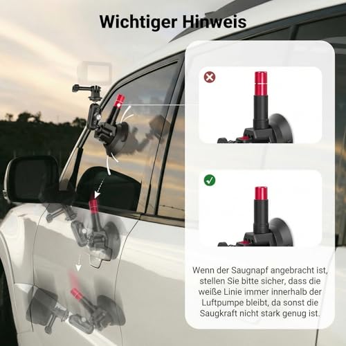 NEEWER Triple Suction Cup Car Mount Compatible with Insta360 X5 X4 GoPro DJI OSMO 360 Cameras, Quick Release Windscreen Magic Arm Mount, 2 in 1 Extension Rod/Selfie Stick, CA065