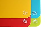 Set of 4 Flexible Cutting Board Mats With Labeled Food Icons - Extra Thick Plastic 2MM Nonslip Antimicrobial Easy To Clean Hanging Boards by Foodie Aid