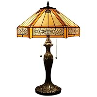 Tiffany Lamp Yellow Hexagon Stained Glass Mission Style End Coffee Table Lamps Bookcase Reading Lighting Lampshade Antique Base W16 H24 Inch Living Room Bedroom Bedside Desk S011 WERFACTORY