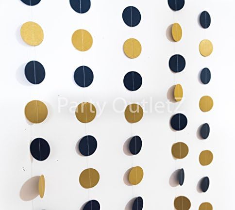 5 Piece Circular Dot Garlands (Each 6.5 feet): Birthday/Baby Shower/Bridal Shower Party Decorations - Navy Blue and Gold