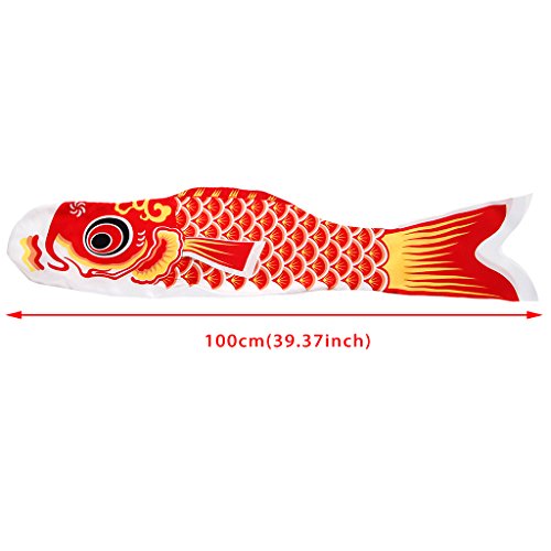 Dabixx Fish Flag, 100cm Koi Nobori Carp Wind Socks Koinobori Colorful Fish Flag Hanging Wall Decor - Red