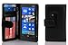Cadorabo Case works with Nokia Lumia 920 in OXID BLACK (Design BOOK STRUCTURE) – with 2 Card Slots – Wallet Case Etui Cover Pouch PU Leather Flip