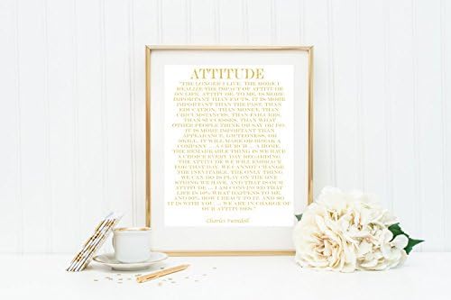 Real Gold Foil Charles Swindoll Print on White Matte Paper - Attitude" Quote - Interior Design - Interior Artwork - Unique Handcrafted Wall Print - Home Design