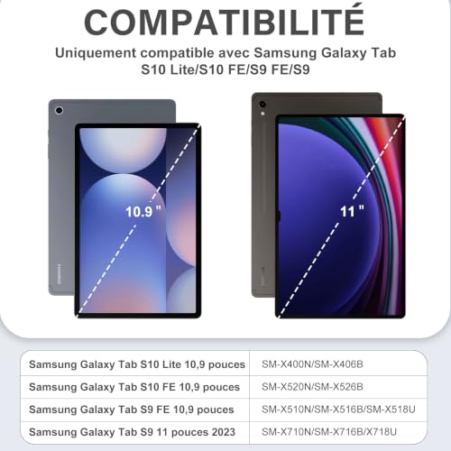 Vobafe AZERTY Keyboard Case for Samsung Galaxy Tab S10 Lite/S10 FE/S9 FE 10.9 Inch/Tab S9 11 Inch, 7 Colors Backlit Keyboard Case with Pen Holder & Quick Charge, AZERTY Blue-Grey | 7-Color Illuminated Keyboard with S Pen Support and USB-C Fast Charging, QWERTZ Layout Blue Grey