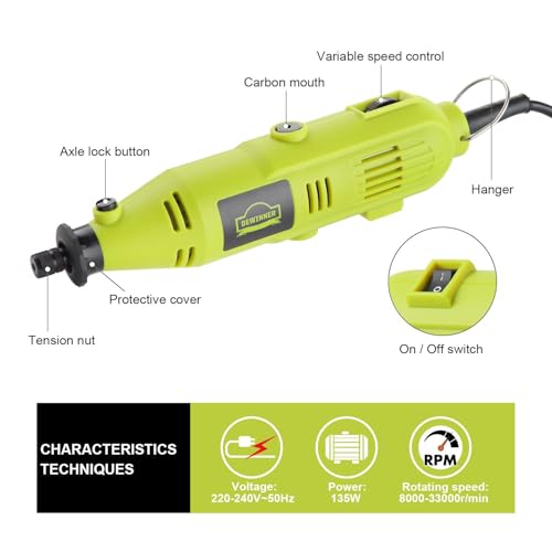 DEWINNER Rotary Tool Kit 135W with 234pc Accessory Set & Storage Case, Variable Speed 8000-33000rpm, Ideal for DIY, Woodwork & Hobby Craft, Dremel Compatible DWTK1201