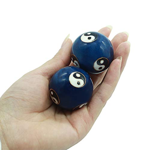 1.5'' Cloisonne Health Hand Balls Carved Tai Chi Pattern Exercise Stress Balls Craft Collection BS143 (S, Blue)