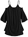 LouKeith Womens Sheer Cut Out Shoulder Dolman Flowy Baggy Pleated Tops T Shirt Black 3XL